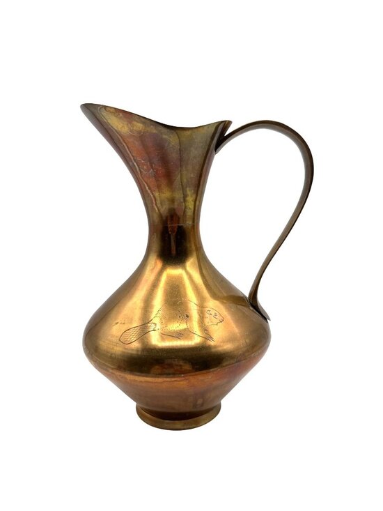 Hudson Bay Other - Vintage Hudson Bay Brass Pitcher 7.5" Etched Beaver Design 1970s Decorative